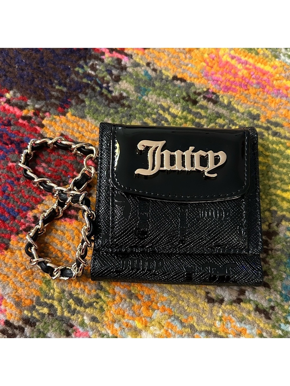 Juicy Couture Black Embossed Mini Wristlet NEW